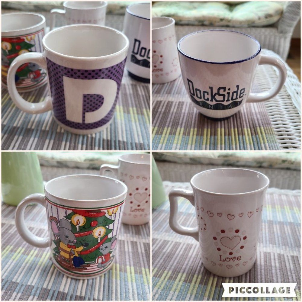 Coffee Mug Cup Lot - Vintage Christmas, Valentine, "D" Monogram, Dockside Dental - Picture 6 of 13
